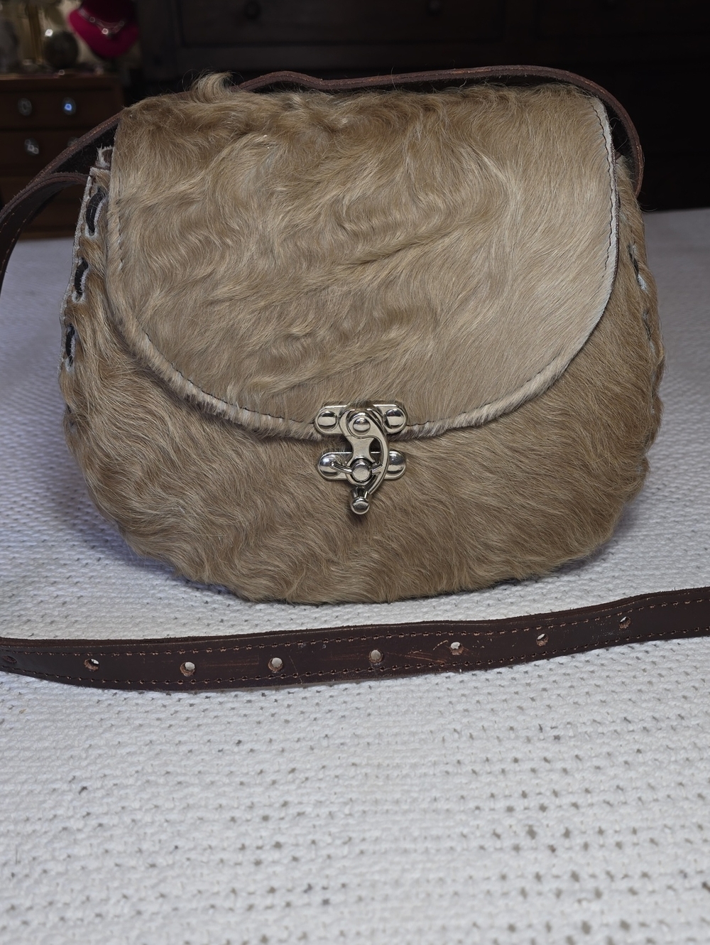 Authentic Mexican Artisan Curly Cowhide Leather Crossbody Bag